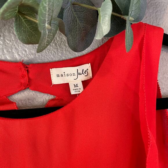 Maison Jules Ruffle Flutter Open Back Cold Shoulder Midi Flowy Womens Dress Med - Picture 5 of 8